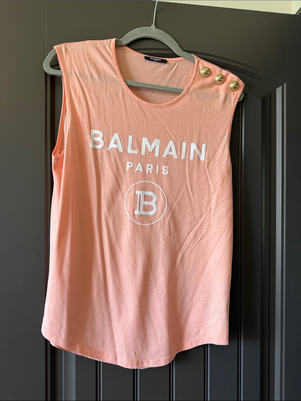 Balmain Coral Pink Sleeveless Logo Tank with Gold-Tone Buttons